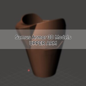 Puede incluir: Un modelo 3D de una pieza de brazo superior marrón de un traje de poder Samus Aran. El modelo está roto en varias piezas, mostrando el interior del traje.