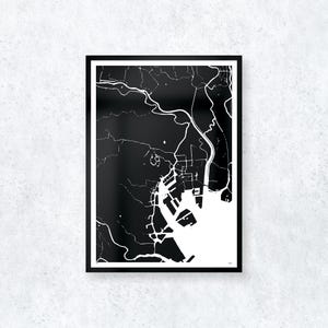 Tokyo / Waterline / Poster con mappa vettoriale in bianco e nero