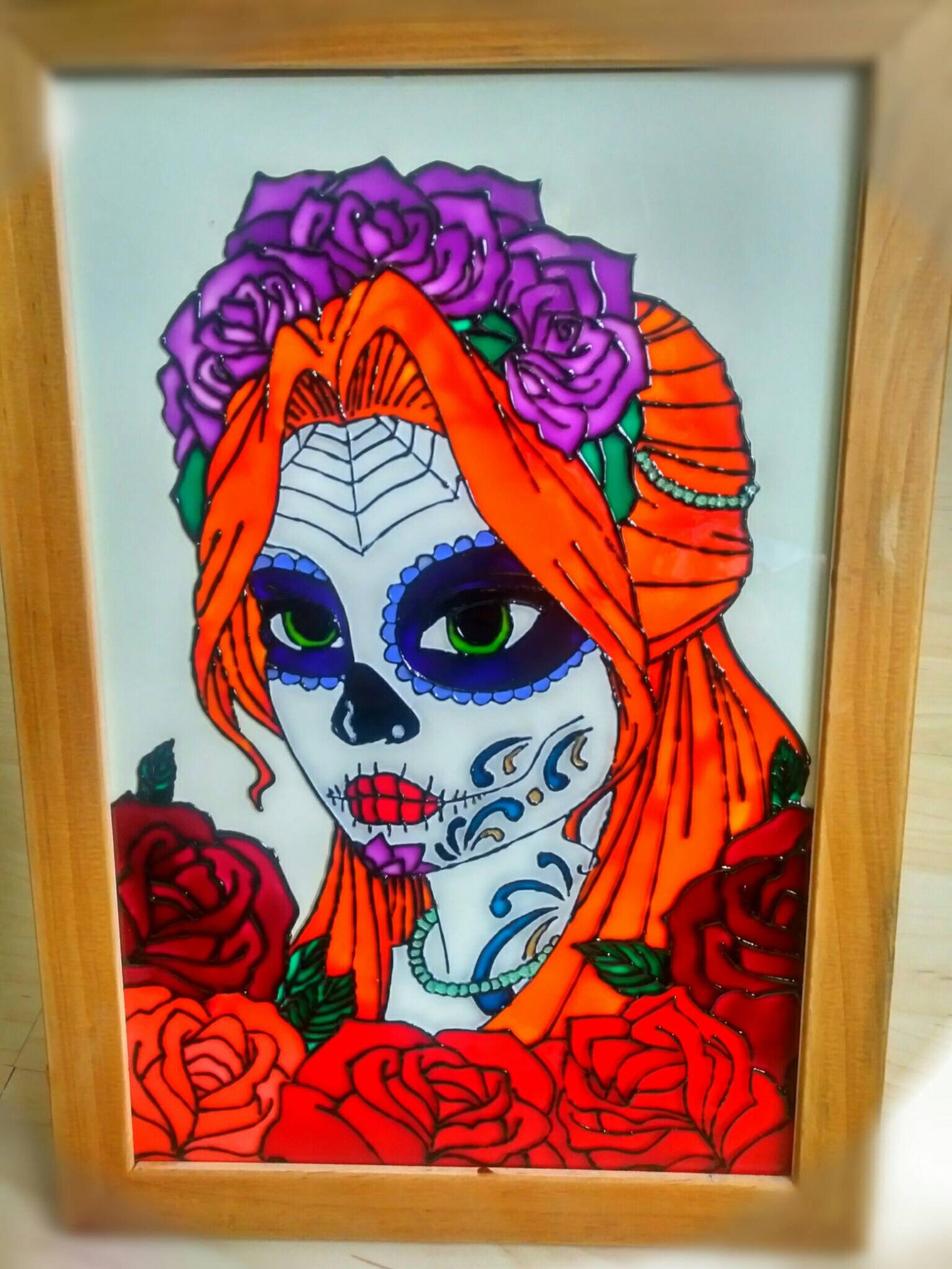 Upcycled Photo Frame Glass painting decor Stained glass Wall Etsy