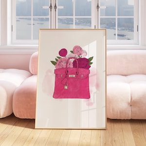 Impression d'art murale illustration de mode sac floral rose