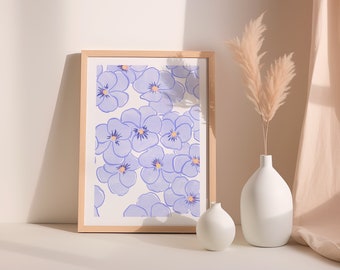Violet Pansies Watercolor Wall Art Print