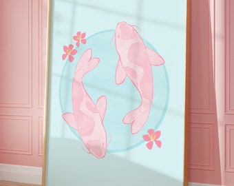 Pastel Koi Fish Watercolor Wall Art Print