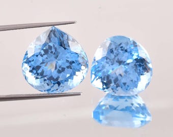 1 Pair Natural Flawless Blueish AQUAMARINE Heart Cut Loose Gemstone GIT Certified, AAA+ Top Quality Aquamarine, Ring & Jewelry Making Gem