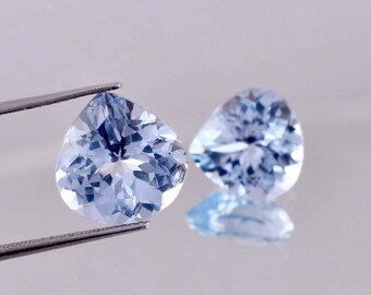 1 Pair Natural Flawless Blueish AQUAMARINE Heart Cut Loose Gemstone GIT Certified, AAA+ Top Quality Aquamarine, Ring & Jewelry Making Gem