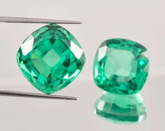 1 paar natuurlijke onberispelijke groene Colombiaanse smaragd kussen gesneden losse edelsteen gecertificeerd, AAA+ smaragd van topkwaliteit, edelstenen voor het maken van ringen en sieraden