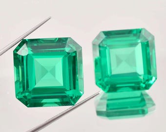 1 paar natuurlijke onberispelijke groene Colombiaanse smaragd vierkant geslepen losse edelsteen gecertificeerd, AAA+ smaragd van topkwaliteit, edelstenen voor het maken van ringen en sieraden