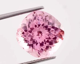 7.10 Ct Natural Peach Pink Morganite Cushion Cut Loose Gemstone Certified 10x10 MM, AAA+ Top Quality Morganite, Ring & Jewelry Making Gem