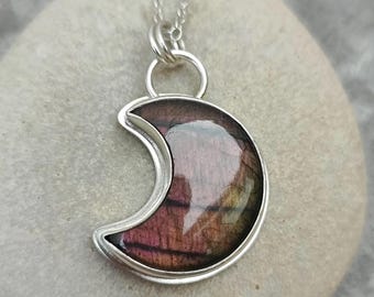 Labradorite and Silver Crescent Moon Pendant