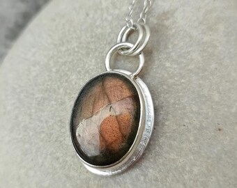 Oval Labradorite and Silver Pendant