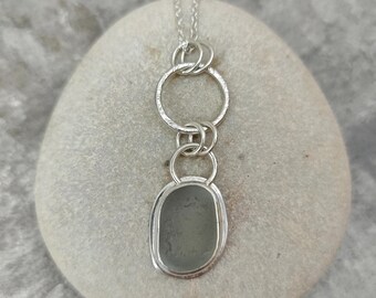Grey Seaham Sea Glass and Silver Circle Pendant