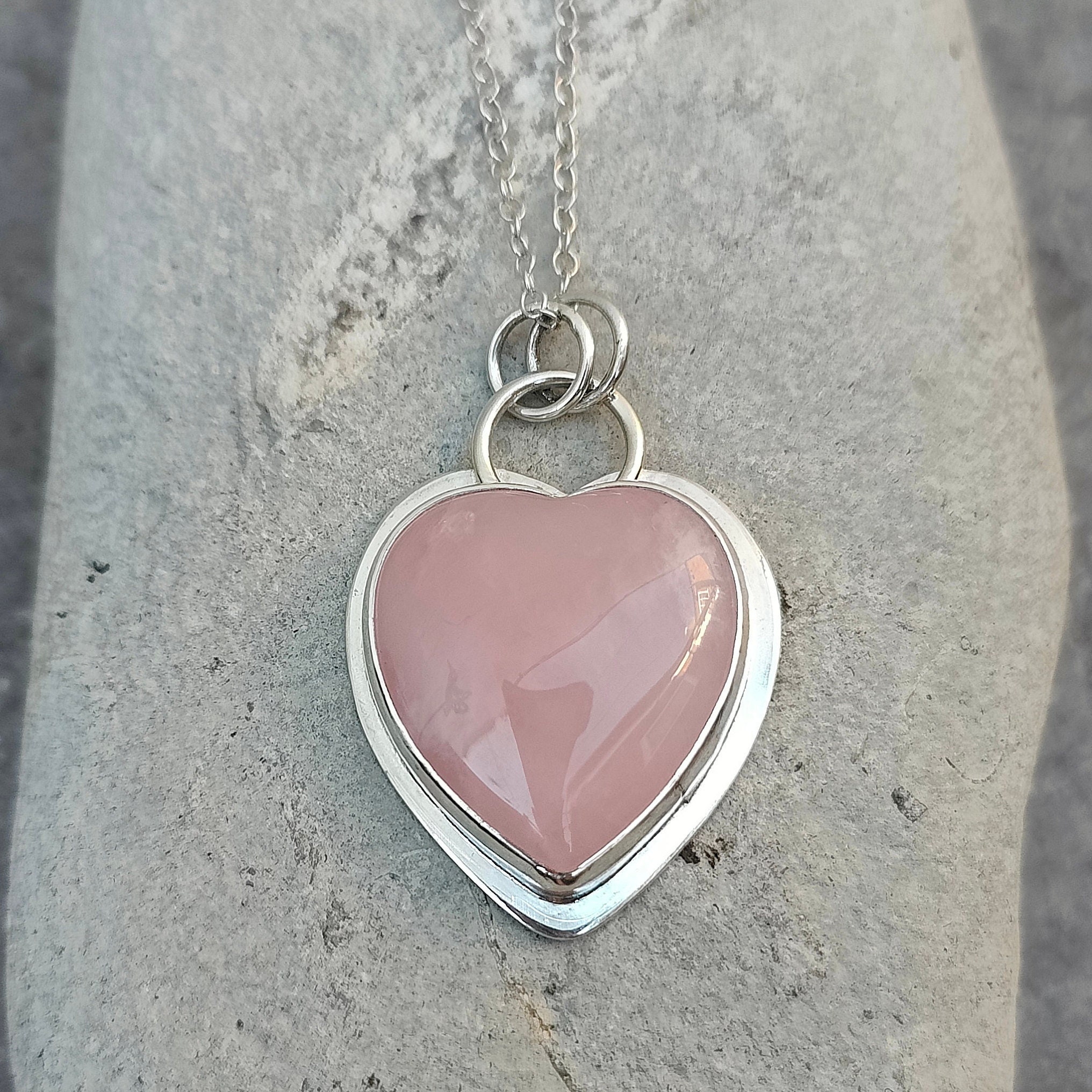 Rose Quartz and Silver Heart Pendant - Etsy