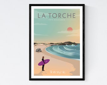 Affiche La Torche - Pays bigouden - spot de surf - Bretagne - A2 // Illustration - Décoration - Art mural - Hortense