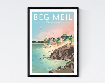 Poster Beg Meil - Fouesnant - Brittany - A2 // Illustration - Decoration - Wall art - Hortense