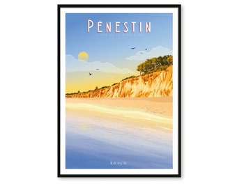 Poster Pénestin – Gold Mine Beach - Morbihan - A2 // Illustration - Decoration - Wall Art - Hortense