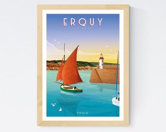 Poster port d'Erquy - Côtes d'armor - A2 // Illustration - Decoration - Wall art - Hortense