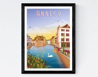 Poster Annecy – The Thiou Canal - Savoie - A2 // Illustration - Decoration - Wall art - Hortense