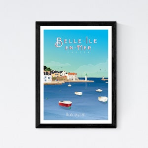 Poster Sauzon - Belle-Île en Mer - Bretaña - A2 // Ilustración - Decoración - Arte mural - Hortense