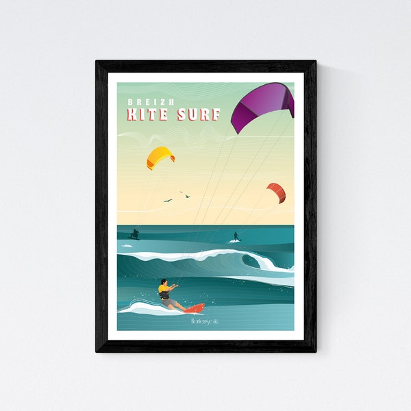 Affiche Kite Surf - A2 // Illustration - Décoration - Art mural - Hortense