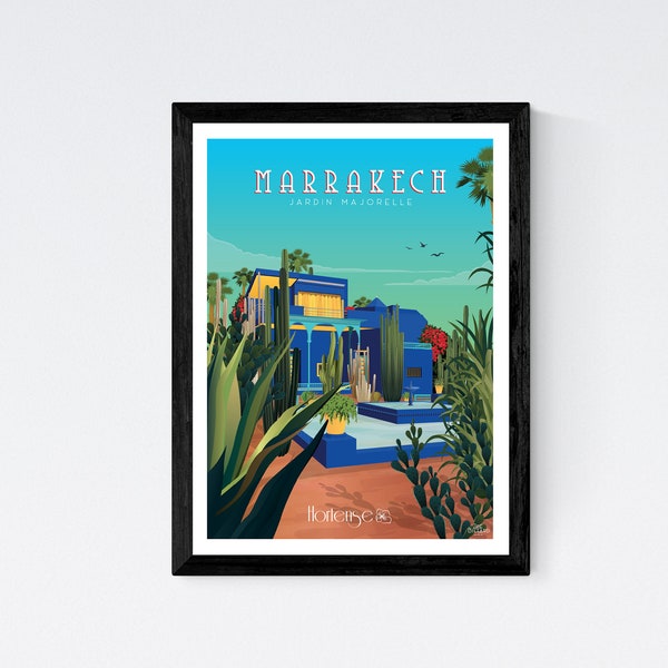 Affiche Marrakech - Jardin Majorelle - Maroc - A2 // Illustration - Décoration - Art mural - Hortense