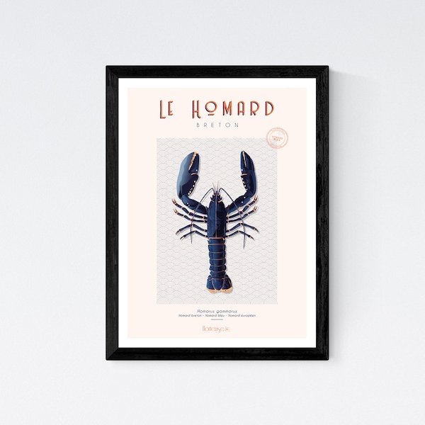 Affiche Homard breton - A2 // Illustration - Décoration - Art mural - Hortense