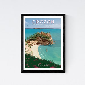 Crozon poster - Spiaggia dell'isola vergine - Bretagna - A2 // Illustrazione - Decorazione - Arte murale - Ortensia