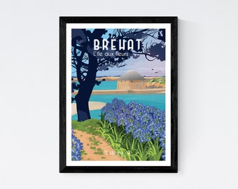 Poster Bréhat - The island of flowers - Brittany - A2 // Illustration - Decoration - Wall art - Hortense