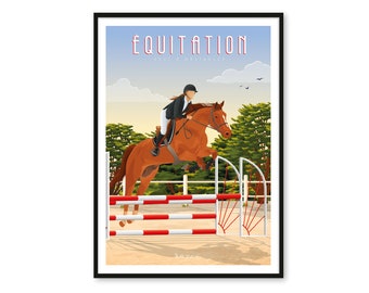 Poster Horse riding - Show jumping - A2 // Illustration - Decoration - Wall art - Hortense