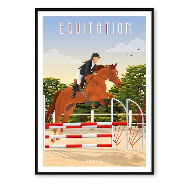 Affiche Équitation - Saut d'obstacle - A2 // Illustration - Décoration - Art mural - Hortense