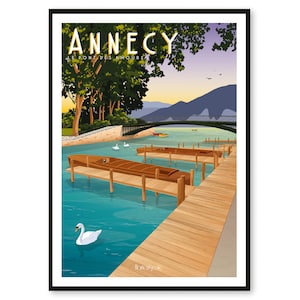 Poster Annecy - Le Pont des Amours - Bretagne - A2 // Illustration - Decoration - Wall art - Hortense