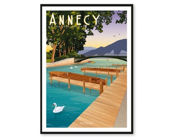 Poster Annecy - Le Pont des Amours - Bretagne - A2 // Illustration - Decoration - Wall art - Hortense