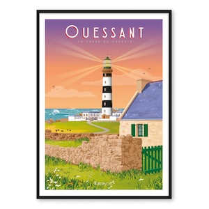 Ouessant poster - The Créac'h lighthouse - A2 // Illustration - Decoration - Wall art - Hortense