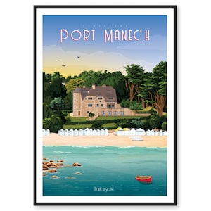 Poster Port Manec'h - Finistère - Bretanha - A2 // Ilustração - Decoração - Arte de parede - Hortense