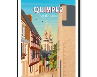 Affiche Quimper - rue du lycée - Bretagne - A2 // Illustration - Décoration - Art mural - Hortense