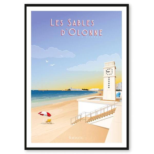 Affiche Les Sables-d'Olonne - La Pendule - Pays-de-la-Loire - A2 // Illustration - Décoration - Art mural - Hortense