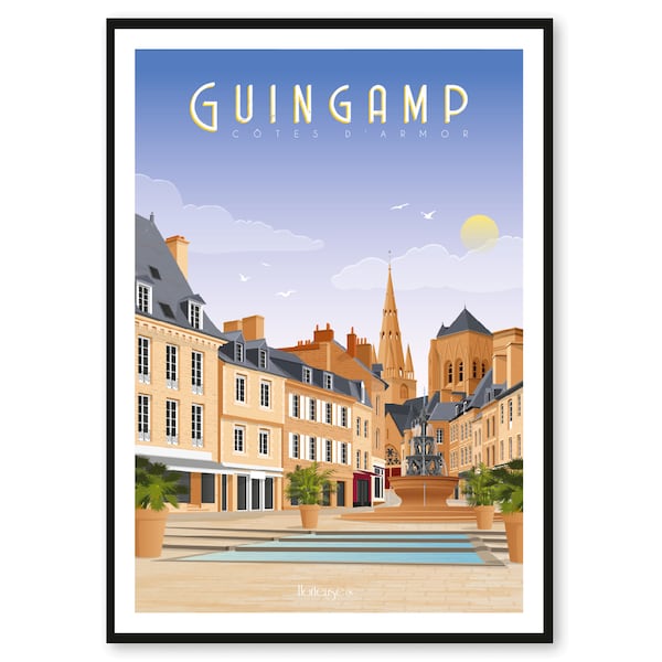 Affiche Guingamp - Côtes d'Armor - Bretagne - A2 // Illustration - Décoration - Art mural - Hortense