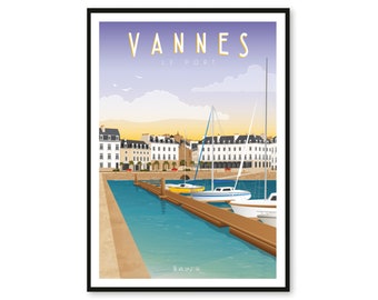 Poster Vannes - Le Port - Bretagne - A2 // Illustration - Decoration - Wall art - Hortense