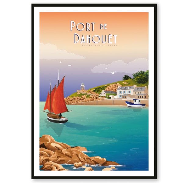 Affiche Port de Dahouët - Pléneuf-Val-André - Bretagne - A2 // Illustration - Décoration - Art mural - Hortense