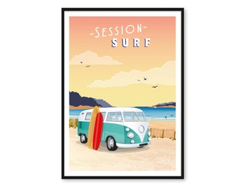 Combi Poster – Surf Session - A2 // Illustration - Decoration - Wall Art - Hortense