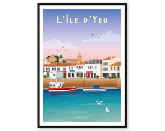 Ile d'Yeu poster - The port of Joinville - Pays de la Loire - A2 // Illustration - Decoration - Wall art - Hortense