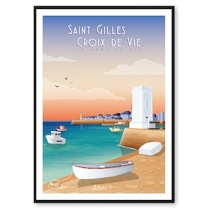 Cartel Saint-Gilles-Croix-de-Vie - El puerto La Vie - Pays de la Loire - A2 // Ilustración - Decoración - Arte mural - Hortense