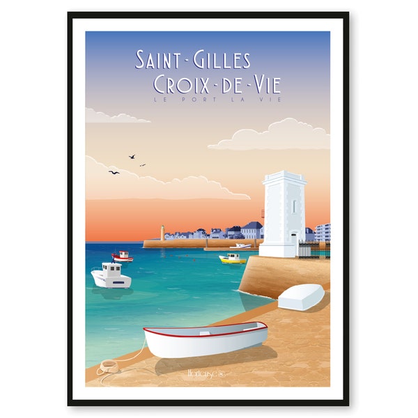 Affiche Saint-Gilles-Croix-de-Vie - Le port La Vie - Pays de la Loire - A2 // Illustration - Décoration - Art mural - Hortense