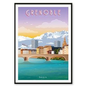 Poster Grenoble - Capital of the Alps - Auvergne-Rhône-Alpes - A2 // Illustration - Decoration - Wall art - Hortense