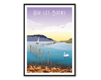 Poster Aix-Les-Bains – Le Lac du Bourget - A2 // Illustration - Decoration - Wall art - Hortense