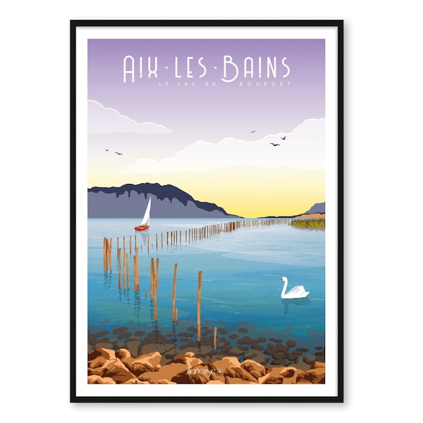 Poster Aix-Les-Bains – Le Lac du Bourget - A2 // Illustration - Decoration - Wall art - Hortense