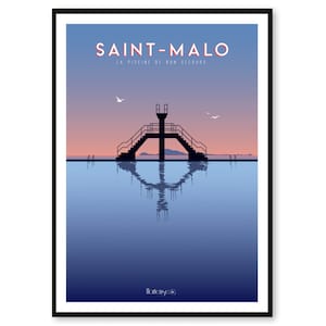 Poster Saint-Malo - La Piscine de Bon Secours - Bretagne - A2 // Illustration - Decoration - Wall art - Hortense