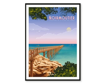 Affiche Noirmoutier - L'estacade de la plage des Dames - Pays-de-la-Loire - A2 // Illustration - Décoration - Art mural - Hortense