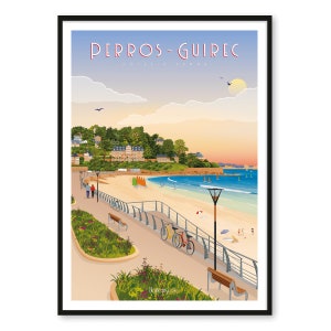 Poster Perros-Guirec - Côtes d'Armor - A2 // Ilustração - Decoração - Arte de parede - Hortense