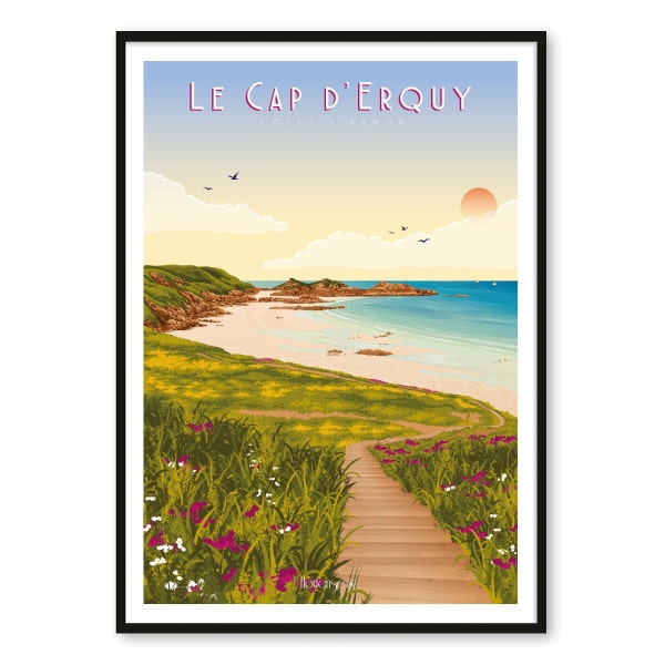 Affiche Cap d'Erquy et la plage de Lourtuais - A2 // Illustration - Décoration - Art mural - Hortense