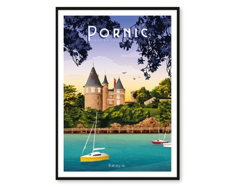 Poster Pornic - Jade Coast - Pays de La Loire - A2 // Illustration - Decoration - Wall art - Hortense