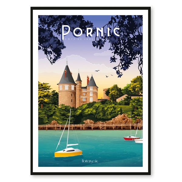 Affiche Pornic - Côte de Jade - Pays de La Loire - A2 // Illustration - Décoration - Art mural - Hortense